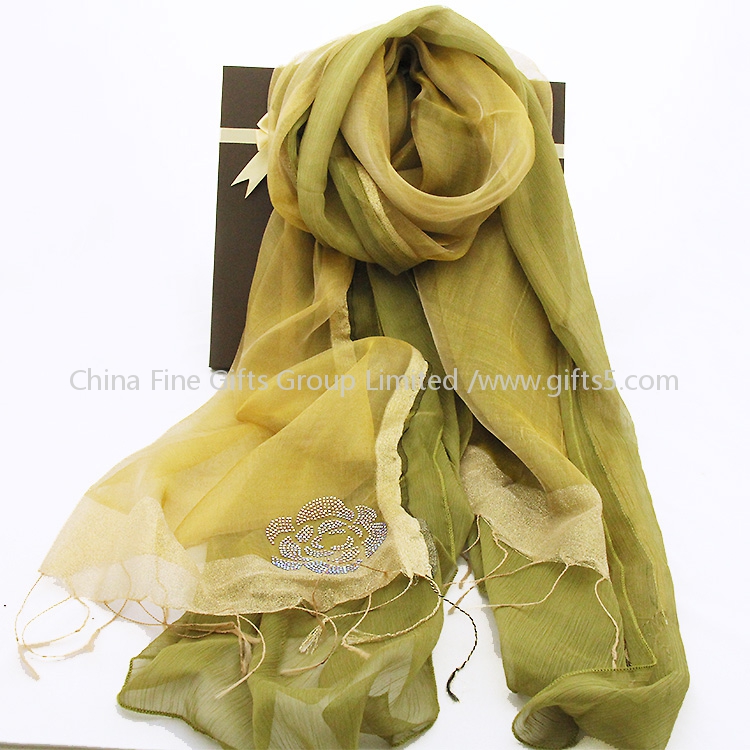 Elegant green chevron scarf with diamante for fashion girl